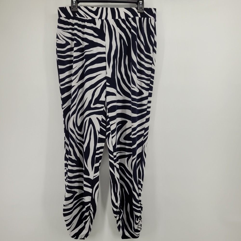 Chico's Zebra Print Ankle Pants Navy White Ruched Cuff Bold Travel Size 1 US M